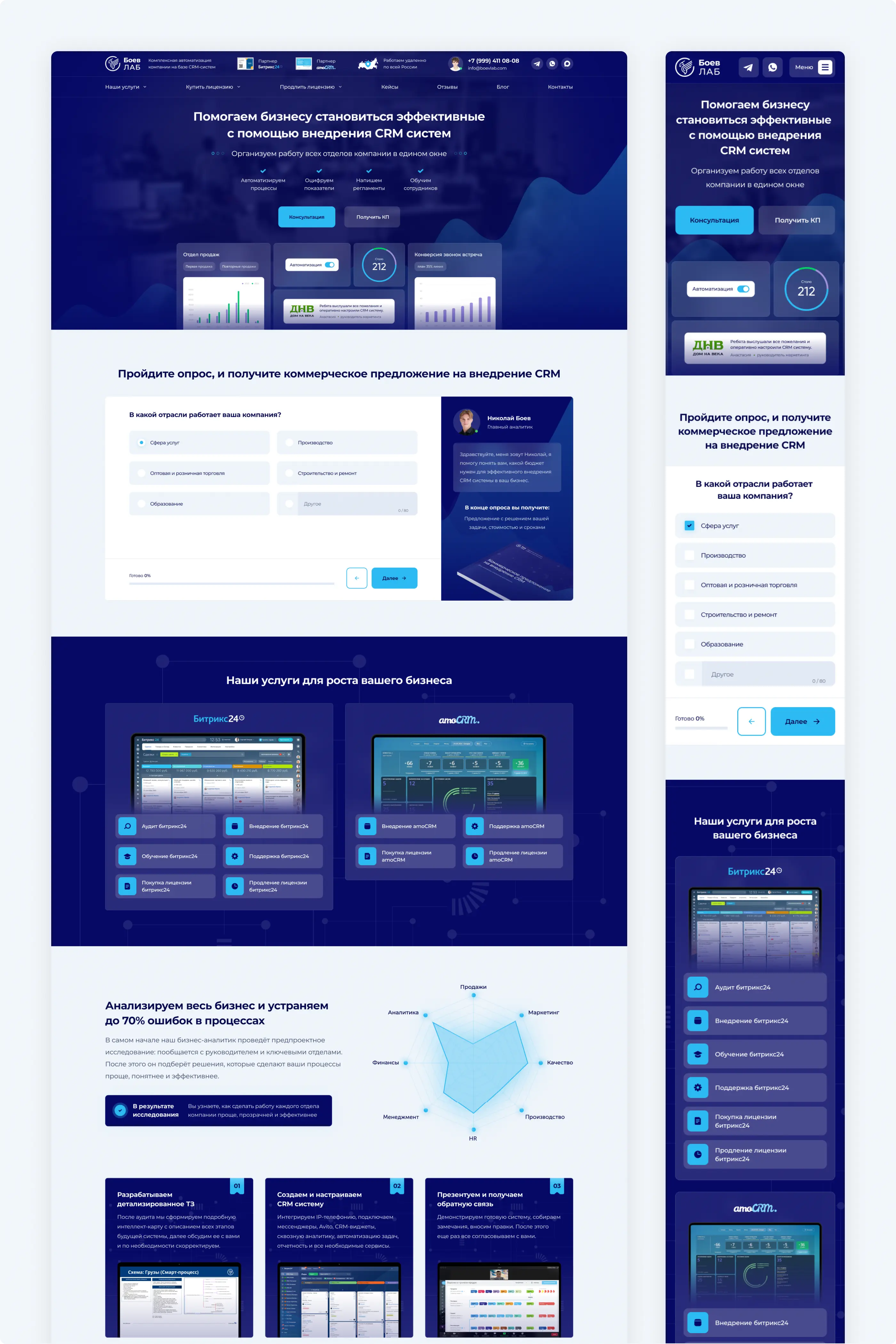 Разработка сайта по внедрению CRM «Боев Лаб»