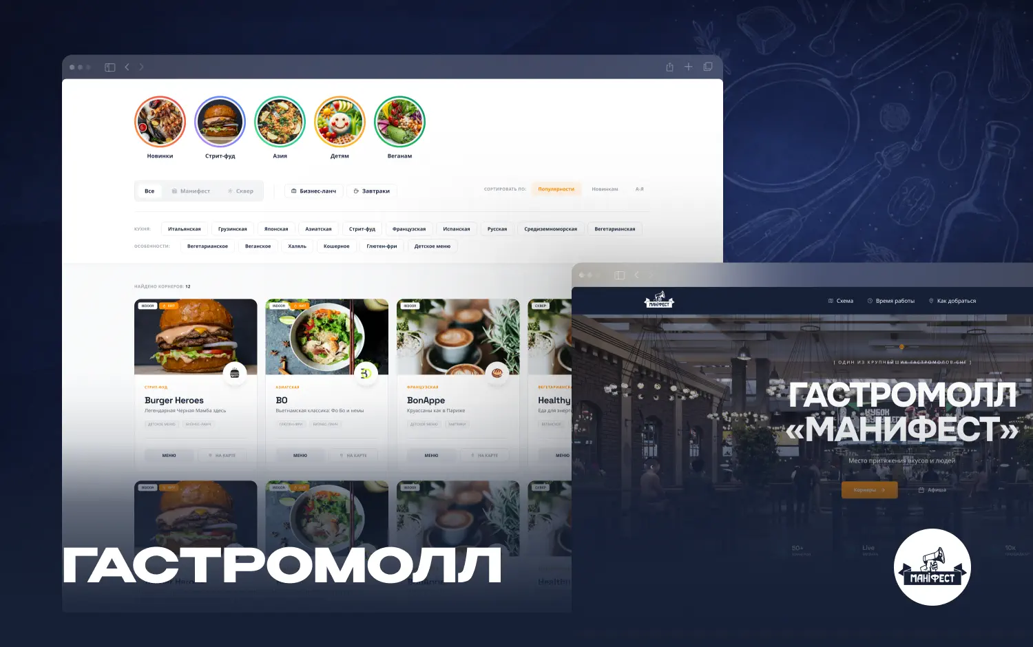 Разработка сайта гастромолла «Манифест»‎